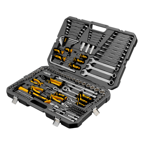 Набор инструментов DENZEL 1/2", 1/4", 3/8", CrV, S2, пластиковый кейс, 144 предмета