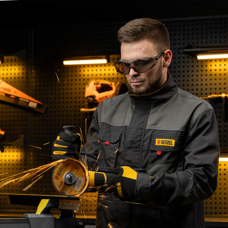 Очки защитные DENZEL открытые, поликарбонатные, увеличенная дымчатая линза, регулируемые дужки