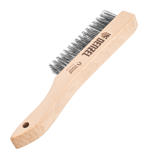 Щетка зачистная 4-х рядная DENZEL, прямая проволока из нержавеющей стали с деревянной ручкой, EFP