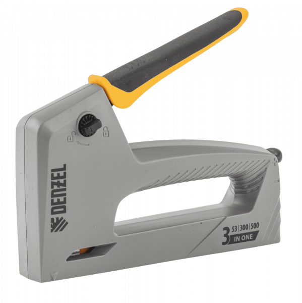 Степлер мебельный DENZEL пластиковый корпус, тип 53, 6-14 мм, тип 300, 15 мм, тип 500, 15 мм