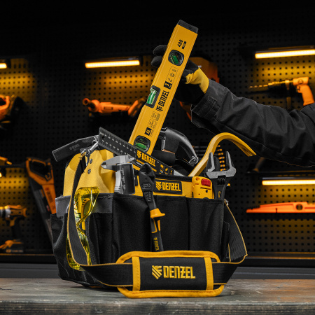 Переноска для инструмента DENZEL 260х240х300 мм, 22 кармана, наплечный ремень