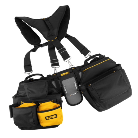 Пояс монтажника усиленный DENZEL с лямками, сумки поясные, держатель для молотка