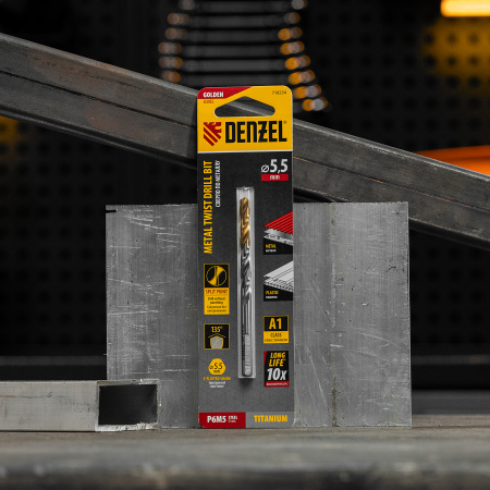Сверло спиральное по металлу DENZEL 5,5 x 93 мм, Р6М5, Golden Tip