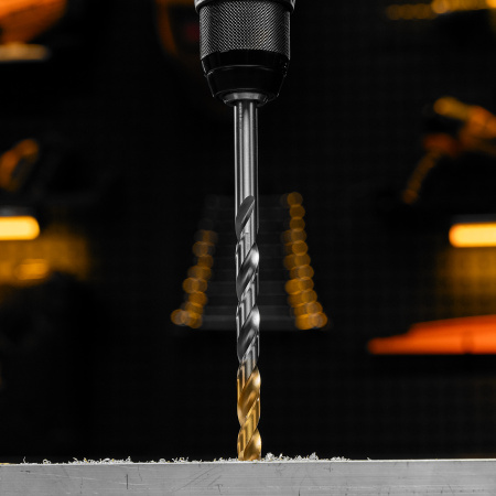 Сверло спиральное по металлу DENZEL 11 х 195 мм, Р6М5, Golden Tip, удлиненное