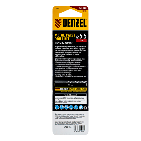 Сверло спиральное по металлу DENZEL 5,5 x 93 мм, Р6М5, Golden Tip