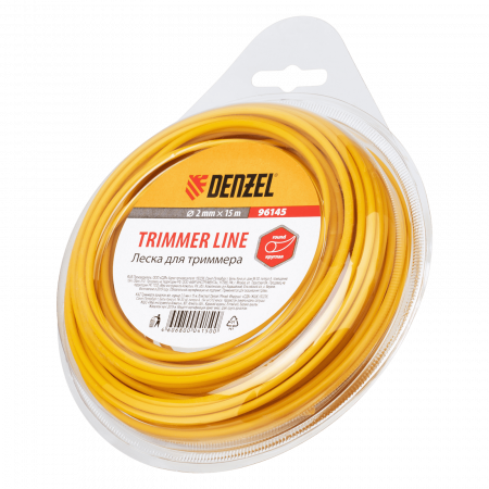 Леска для триммера DENZEL 96145, 2 мм x 15 м, круглая Леска для триммера DENZEL 96145, 2 мм x 15 м, круглая