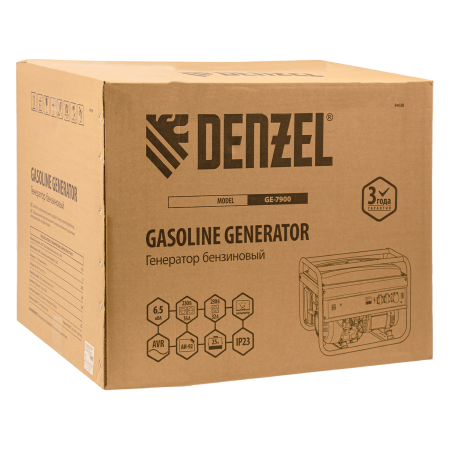 Генератор бензиновый DENZEL GE 7900, 6.5 кВт, 220 В/50 Гц, 25 л, ручной старт