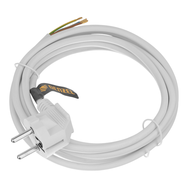 Шнур сетевой Energy Series DENZEL, ПВС, 3 м, 3 x 1 мм, с неразборной вилкой, белый