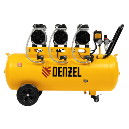 Компрессор безмасляный, малошумный DENZEL DLS 1800/100,1800 Вт, 3x600, 100 л, 345 л/мин