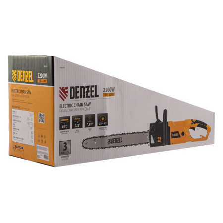 Пила цепная электрическая DENZEL EDS-2200, 2.2 кВт, шина 45 см, шаг 3/8, 62 звена