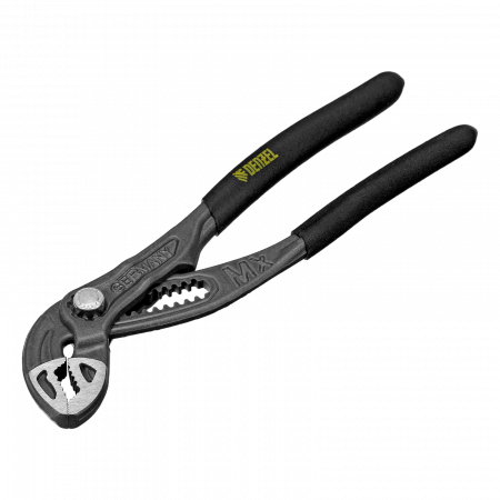 Клещи переставные DENZEL кнопочный механизм, обливные рукоятки, 180 мм