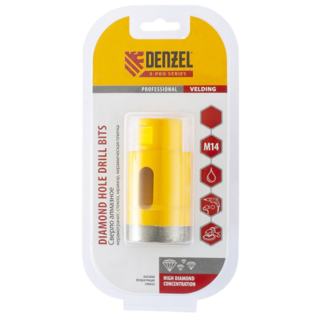 Сверло алмазное по керамограниту DENZEL 72684, 32 мм, М14, мокрая резка
