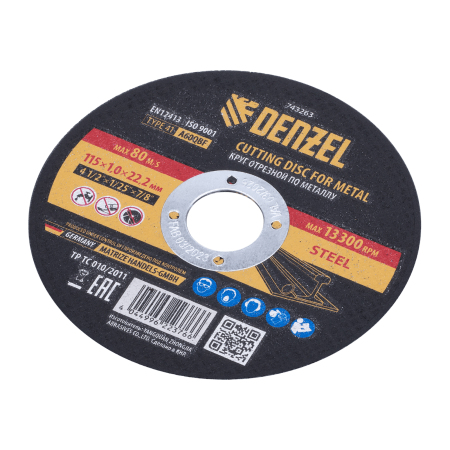 Круг отрезной по металлу DENZEL 115 х 1,0 х 22,2 мм, A60QBF