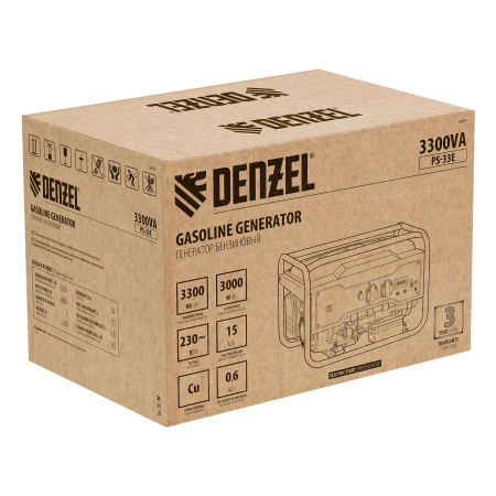 Генератор бензиновый DENZEL PS-33E, 3.3 кВт, 230В, 15 л, электростартер Генератор бензиновый DENZEL PS-33E, 3.3 кВт, 230В, 15 л, электростартер