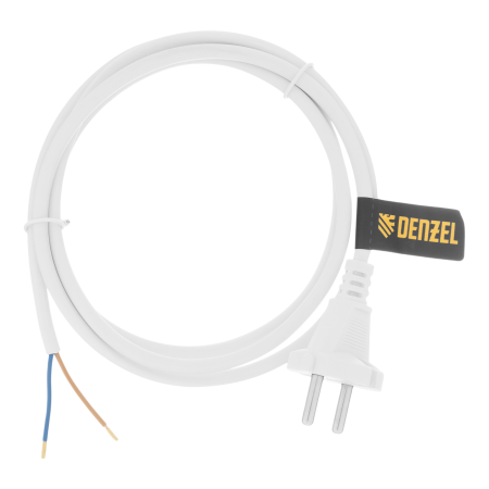 Шнур сетевой Energy Series DENZEL, ПВС, 1,5 м, 2 x 1 мм, с неразборной вилкой, белый