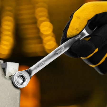 Набор ключей комбинированных трещоточных DENZEL 6-19 мм, 12 шт., CrV, матовый хром