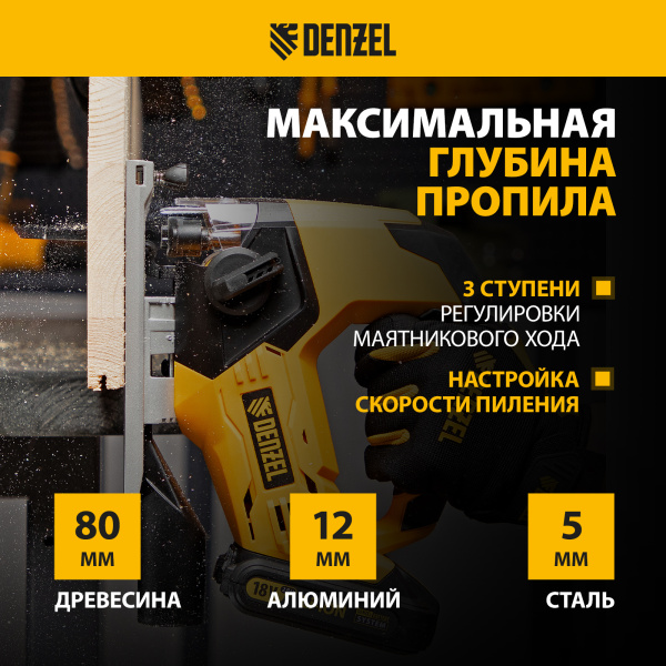 Лобзик аккумуляторный DENZEL CJ-80-0, 18В Li-Ion