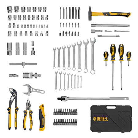 Набор инструментов DENZEL 1/2", 1/4", CrV, S2, пластиковый кейс, 122 предмета Набор инструментов DENZEL 1/2", 1/4", CrV, S2, пластиковый кейс, 122 предмета