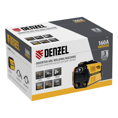 Аппарат инверторный дуговой сварки DENZEL DS-160 Compact, 160 А, ПВ 70%, 1.6-3.2 мм