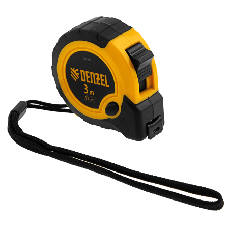 Рулетка DENZEL 3м х 13мм, двухкомп. корпус, кнопка-пауза