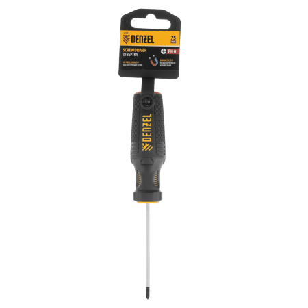 Отвертка DENZEL PH0х75 мм, CrV, трехкомпонентная рукоятка