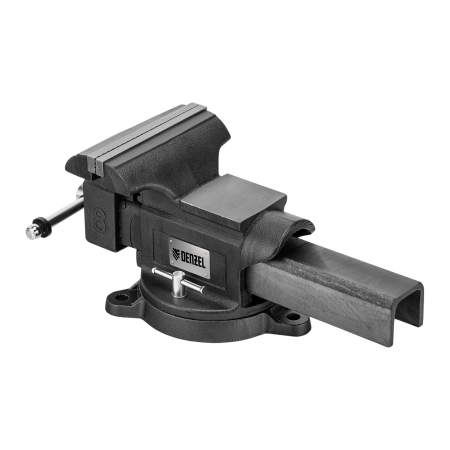 Тиски слесарные DENZEL BVH-200, 200 мм, поворотные, стальная направляющая, с наковальней