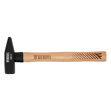 Молоток слесарный DENZEL 600 г, кованый квадратный боек, буковая рукоятка