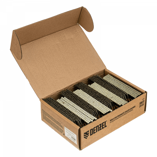 Гвозди DENZEL для пнев. нейлера (крашен.), длина - 90 мм, диам. - 3,05 мм, 2000 шт.