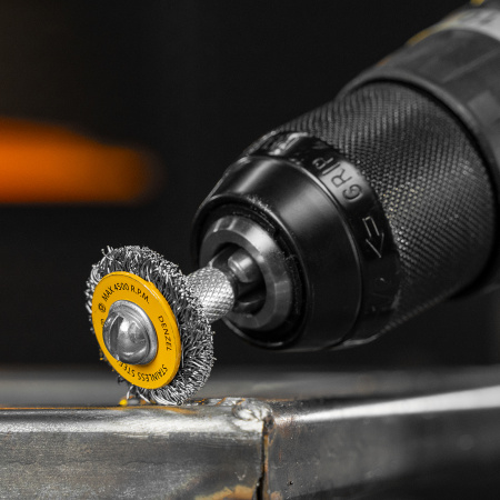 Набор щеток для дрели DENZEL, 5 Плоских 25-38-50-63-75 мм, шпилька, нерж. вит. проволока