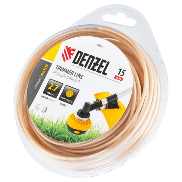 Леска для триммера DENZEL армированная алюминием круглая, 2,7мм х 15м, блистер ALUFLEX