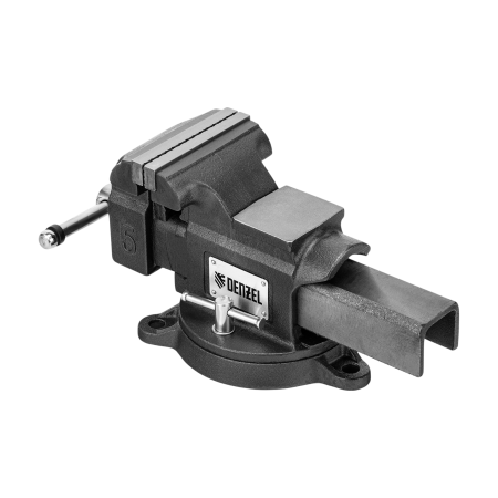 Тиски слесарные DENZEL BVH-125, 125 мм, поворотные, стальная направляющая, с наковальней
