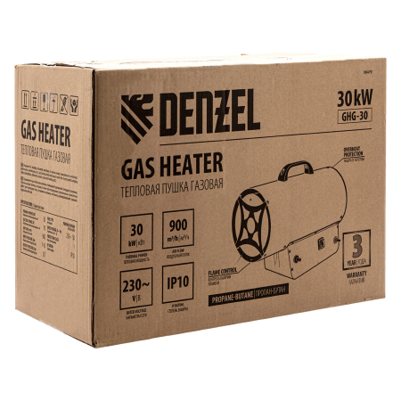 Газовая тепловая пушка DENZEL GHG-30, 30 кВт, 900 м3/ч, пропан-бутан Газовая тепловая пушка DENZEL GHG-30, 30 кВт, 900 м3/ч, пропан-бутан