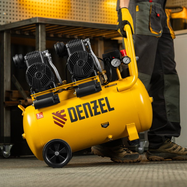 Компрессор безмасл. малошумный DENZEL DLP -3000/50, 3 кВт, 2х1,5 кВт,50 л, 2850 об/мин,500 л/мин