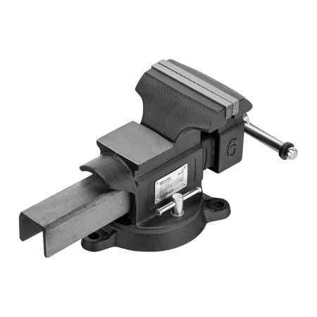 Тиски слесарные DENZEL BVH-150, 150 мм, поворотные, стальная направляющая, с наковальней