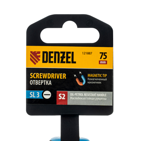 Отвертка DENZEL SL3х75 мм, S2, 3к рукоятка Отвертка DENZEL SL3х75 мм, S2, 3к рукоятка