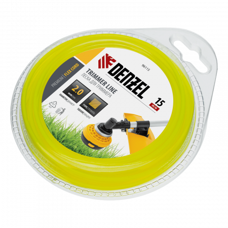 Леска для триммера DENZEL Flex Сord 96115, 2 мм x 15 м, квадратная, блистер