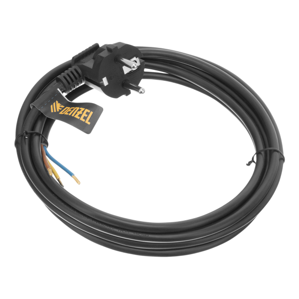 Шнур сетевой Energy Series DENZEL, ПВС, 3 м, 3 x 1 мм, с неразборной вилкой, черный