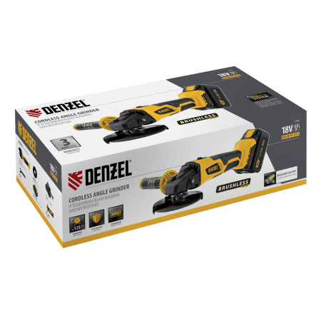 Машина углошлифовальная аккумуляторная бесщеточная DENZEL BLG-IB-18-125-4, Li-ion, 18 В
