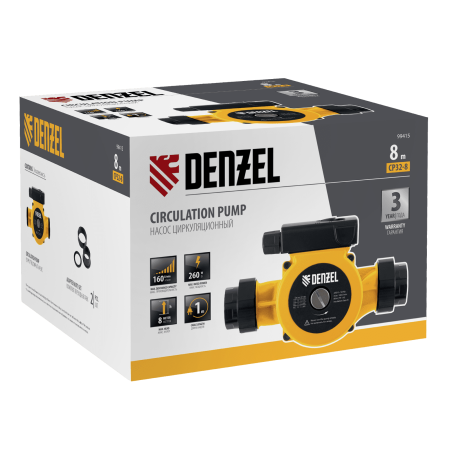 Циркуляционный насос DENZEL CP32-8, напор 8 м, 160 л/мин, 1 м кабель, монт. длина 180 мм