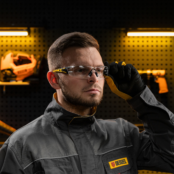 Очки защитные DENZEL открытые, поликарбонатные, прозрачная линза, 2х комп.дужки