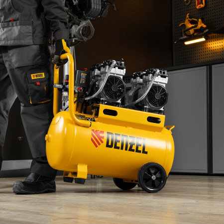 Компрессор безмасляный, малошумный DENZEL DLS 1500/50, 1500 ВТ, 2x750, 50 л, 260 л/мин