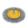 Щетка для дрели DENZEL 100 мм, Плоская, со шпилькой, нержавеющая витая проволока