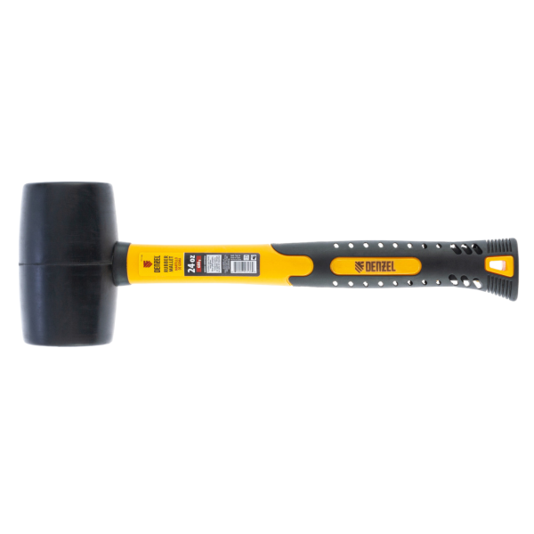 Киянка резиновая DENZEL 24 oz, черная резина, фибергласовая рукоятка