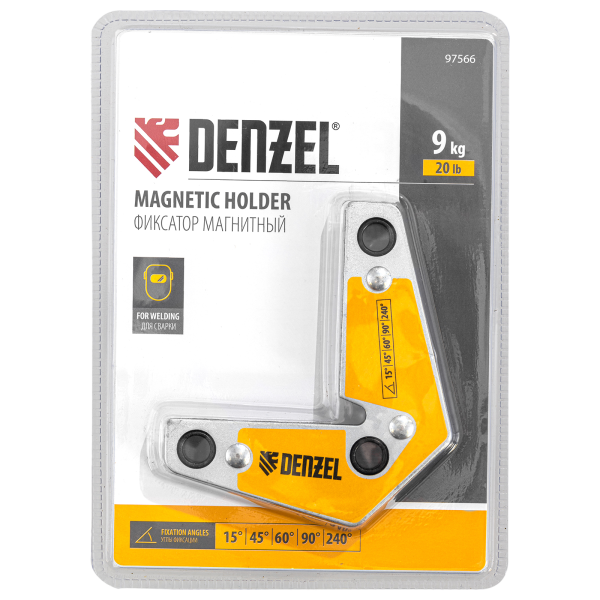 Фиксатор магнитный DENZEL для сварочных работ усилие 25 LB, 30х45х60х75х90х135 град.