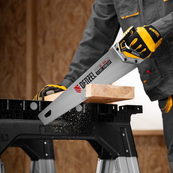 Ножовка по дереву DENZEL 450 мм, 11 TPI, зуб 3D, металлопластиковая рукоятка