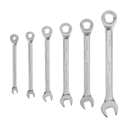 Набор ключей комбинированных трещоточных DENZEL 6-17 мм, 6 шт., CrV, матовый хром