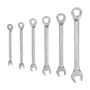 Набор ключей комбинированных трещоточных DENZEL 6-17 мм, 6 шт., CrV, матовый хром