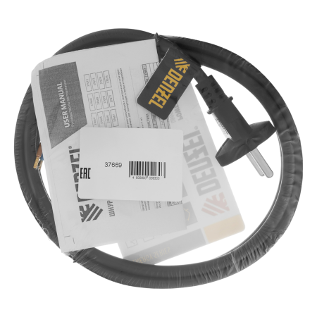 Шнур сетевой Energy Series DENZEL, ПВС, 1,5 м, 2 x 1,5 мм, с неразборной вилкой, черный