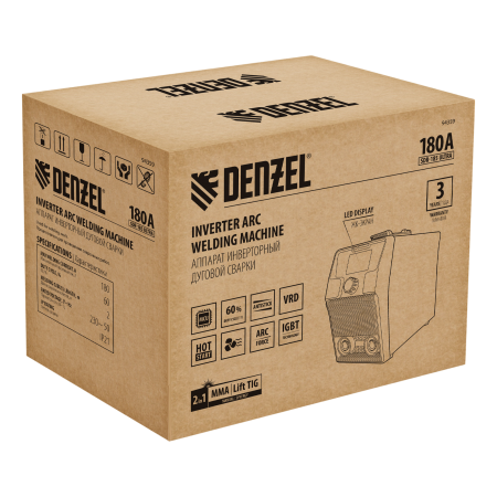 Аппарат инвертор DENZEL. дуговой сварки SDR-185 Ultra, 180 А, ПВ 60%