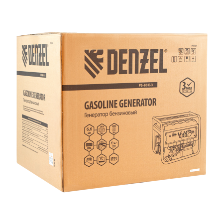 Генератор бензиновый DENZEL PS 80 E-3, 6.6 кВт, 400 В, 25 л, электростартер